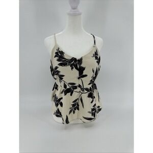 Monteau tropical leaf print sleeveless linen blend cami blouse size xlarge